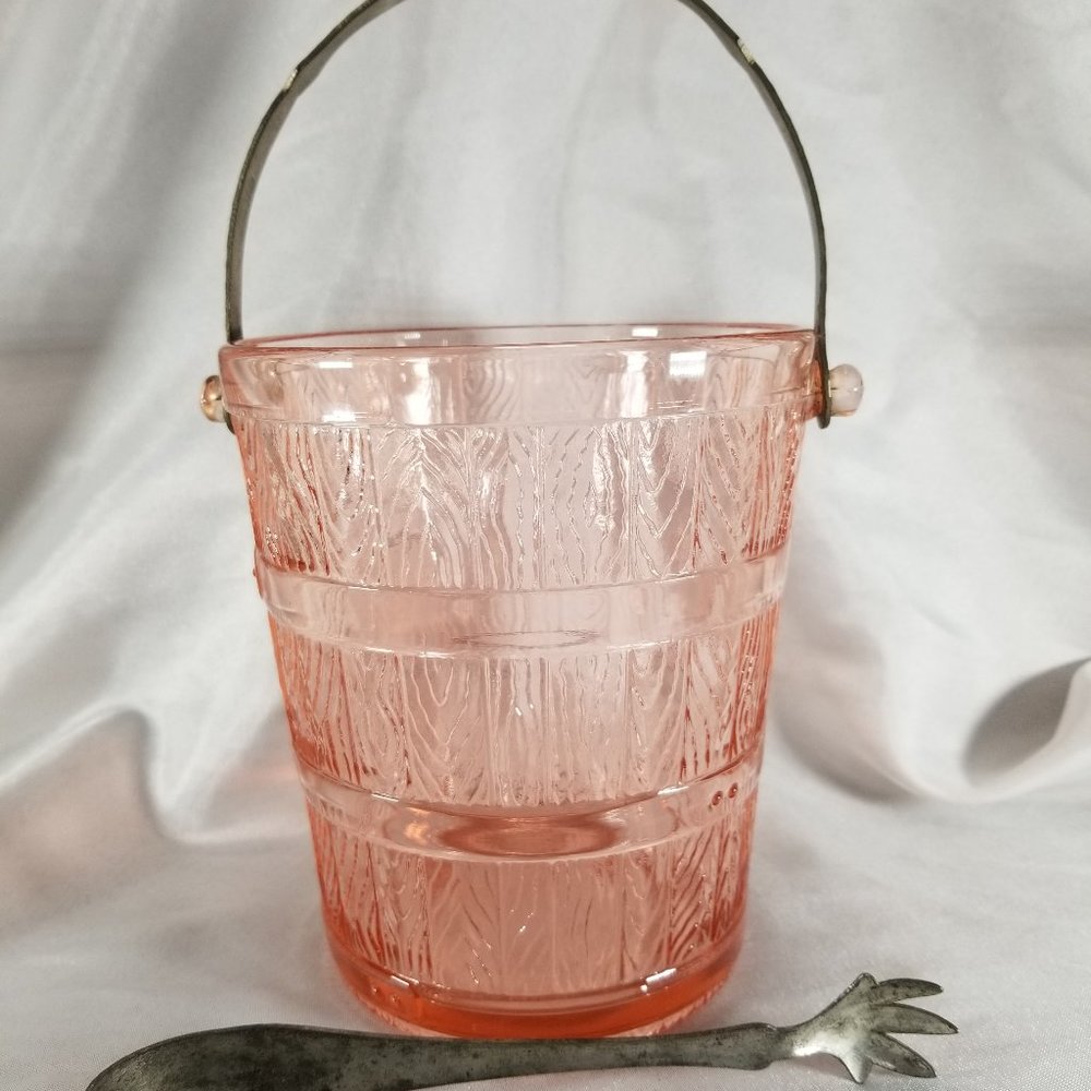 Vintage Cambridge Pink Depression Glass Keg Ice Bucket